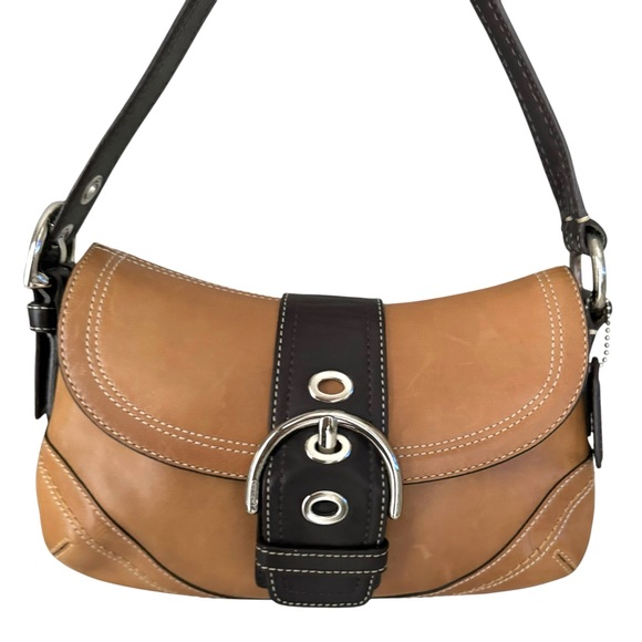 Coach Soho Vintage Leather Flap Shoulder Bag Tan Brown Y2K Handbag Mini Bag - Picture 8 of 17